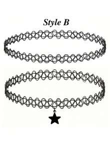 2pcs/Set Necklace Set, 90s Style Accessories For Women & Teenage Girls, Black & White Yin Yang Pendant Charm, Elastic Jewelry Gift - Black - View 7