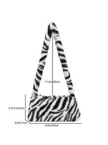 CHICVUE New Autumn/Winter Mini Fashionable Black & White Contrast Zebra Pattern Fluffy Shoulder Bag, Casual Tote Underarm Soft Fluffy Solid Color Handbag, New Arrival Fur Bag For Women Gifts - Black and White - View 2