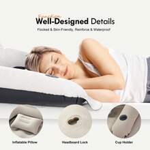 Air Mattress Sofa Bed For Camping, Portable Inflatable Couch With Headboard And Soft Pillow (Pump Not Included) - 米色 - 查看 7