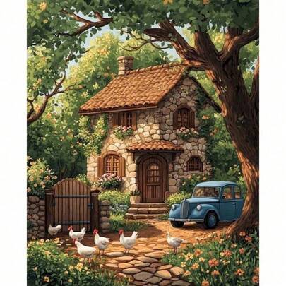 1 件乡村 DIY 数字绘画套装 适合成人初学者风景手工 DIY 工艺品 适用于家庭墙壁装饰 40x50 厘米/16x20 英寸 无框架