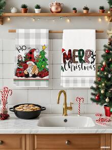 2 Piezas de Toallas de Cocina con Diseños Navideños: Papá Noel Rosa, Muñeco de Nieve, Acebo, Flor de Pascua, Gnomo Lindo, Camión Rojo, Estampado a Cuadros, Bastón de Caramelo, Renos, Muñeco de Nieve, Decoración Navideña para el Hogar, Baño y Comedor