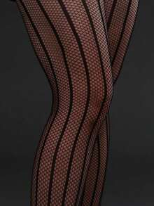 Plus Size Fishnet Tights, High Elasticity Vertical Striped Watermelon Pattern Pantyhose, Body Shaping Mesh Stockings For Women, Alluring Seductive Style For Festive Outfits - màu đen - Xem 5