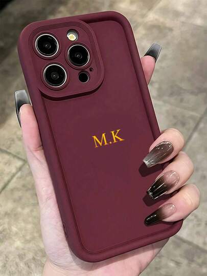 1pc Personalized Matte Full Coverage Phone Case, Custom Name/Letter Design, Retro Solid Color Couple Phone Case, Compatible With Apple 16 15 14 Pro Max 13 12 11 Plus, Valentine's Day Gift, Good Birthday Gift, Holiday Gift, Gift For Him/Her, Personalized Gift, Etsy/ Custom Product, Custom Gift For Spouse, Anniversary/Wedding Gift, Personalized Gift For Parents (Foil Stamping)