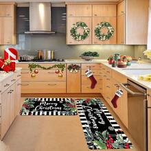 1/2/3pcs Farmhouse Christmas Kitchen Rugs - Soft, Stain-Resistant, Waterproof, Non-Slip, Absorbent, Memory Foam, Machine Washable, Anti-Fatigue, Suitable For Living Room, Bedroom, Hallway, Bathroom, Sink, Laundry Room Decor, Featuring Joyful Striped Pattern - Multicolor - View 9