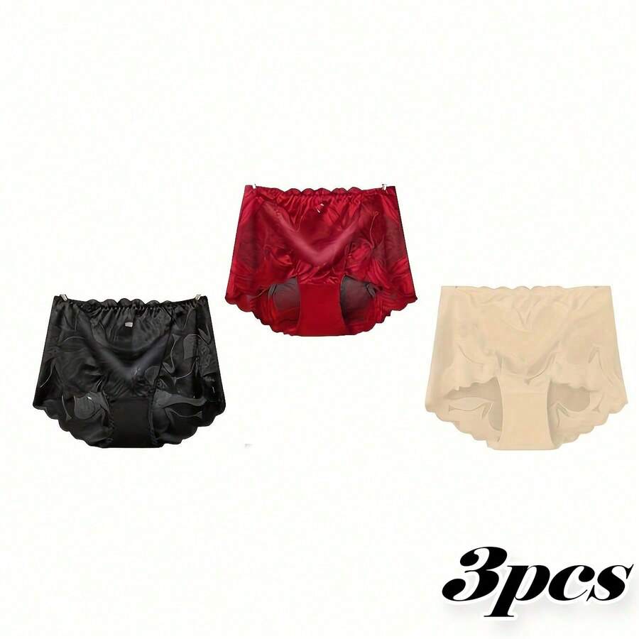 3PCS Panties For Woman Underwear Sexy Lace Breathable Soft Lingerie Female Briefs Panty Plus Size Lace M L XL XXL - 彩色 - 查看 1