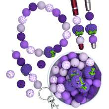 21 piezas/42 piezas Cuentas de silicona con diseño de calabaza morada de Halloween para manualidades, cuentas de plástico para bolígrafos, llaveros, decoración de autos, dijes para bolsos y teléfonos, pulseras, suministros de joyería