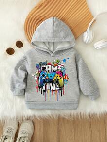 Sudadera con capucha con estampado de letras y control de juegos para niños pequeños, otoño/invierno