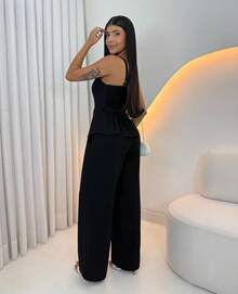 Women's Luxury Elegant Business Suit Set Work Party Chic Set With Belt Promotions - Black - View 3