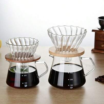 1 Pyrex Clear Coffee Pot, Equipped With A Precise Graduated Uncovered Mocha Pot, High Borosilicate Glass Transparent Coffee Pot Set, With A Lid Drip Type Shared Pot, Suitable For Home And Office Coffee Shops, 600ml/20oz