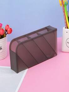 1个/2个装 4格竖式大容量笔筒：透明笔筒，倾斜式设计，适用于钢笔和马克笔等美术用品，适合学生使用，采用耐用塑料制成，可收纳彩色铅笔、马克笔等。是学校和美术工作室整理桌面的理想之选。 - 彩色 - 查看 4