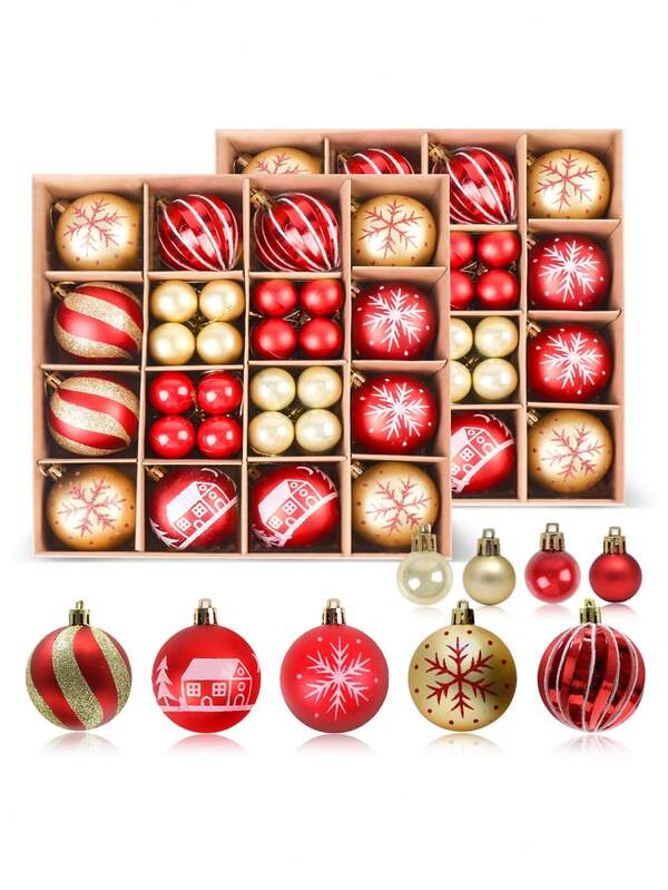 44/42pcs Christmas Ornaments Set, Creative Painted Christmas Ball Party Christmas Tree Hanging Ball Pendant, Christmas Tree Decoration, Holiday Party Wedding Decoration, Suitable For Holiday Parties, Garlands, Christmas Trees, Christmas Christmas Decorations Winter Room Decor