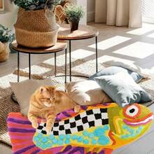 1 件可爱动物图案趣味浴室房间装饰地毯，防滑背衬可洗地垫，柔软吸水浴室淋浴浴缸卧室装饰理想地毯，有趣的笑脸鱼