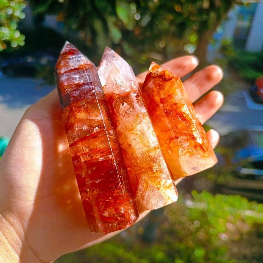 1pc Fire Quartz Tower Crystal Wand - Unique Decorative Piece, Single Point Crystal Pillar For Home Decor, Perfect Gift For Holiday