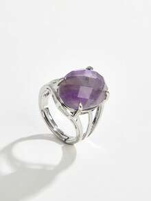 1pc Natural Crystal & Stone Cut-Out Adjustable Ring, Suitable For Daily Wear By Men And Women - Multicolor - View 18