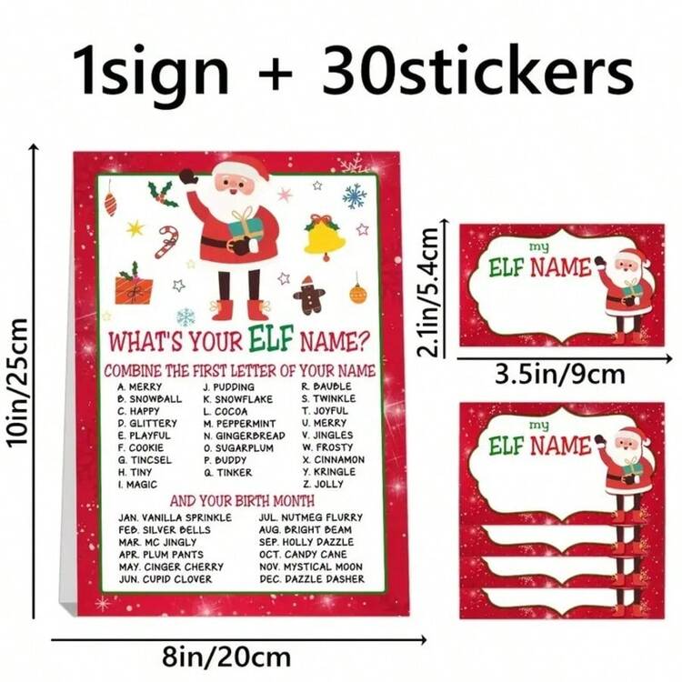 31 件精灵生日/圣诞派对游戏 - 精灵名字活动，带 30 个精灵标签 - 精灵生日派对、圣诞派对游戏和成人 - 无需电力，易于安装 - 节日庆祝的节日精灵姓名标签 - 生日或圣诞节派对礼物 - 包括游戏标志和姓名贴纸 - 耐用纸质材料 - 有趣的互动活动，适合家庭聚会、高品质印刷、团体活动 - 紅色 - 查看 2
