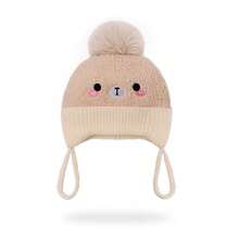 Cute Pom Pom Knitted Beanie Hat, European & American Style Newborn Infant Warm Windproof Pullover