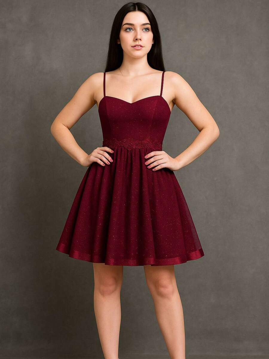 Vestido de festa curto fomarturas debutantes grupos de dança 15 anos faixa cetim na barra - Visão 1