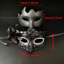 Men Women Masquerade Facewear, Exquisite Glitter Feather Half Face Facewear Halloween Cosplay Headwear - 黑色 - 查看 2