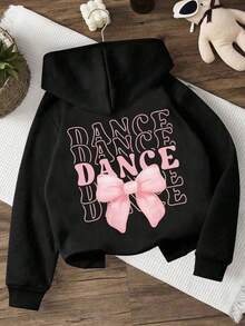 Teen Girl Sweatshirts Hoodie Cartoon Bow And Slogan Print Oversized Pullover Sweaters Top Y2K Girl's Preppy Clothes - Black - View 3