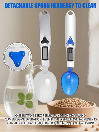 1. Electronic Scale With Measuring Spoon, Weighing Range 0.1-500g, Electronic Kitchen Food Weighing Spoon, Detachable Design For Convenience, High Precision Gram Scale, Equipped With High-Definition LCD Display, Multiple Weighing Units, Includes 3 Sizes Of Measuring Spoons To Meet Different Needs, Battery Powered (Batteries Not Included)