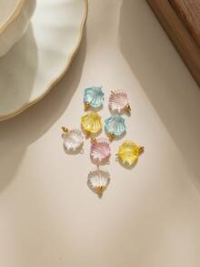 3pcs/Pack Transparent Acrylic Shell Shaped Stainless Steel Curved Needles Accessories, Candy Colors