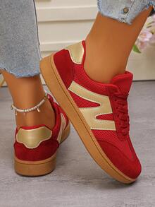 时尚女士休闲鞋，百搭平底派对鞋 - 紅色 - 查看 6