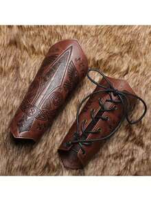 1 pezzo Protezioni per polso medievale vintage con motivi geometrici in pelle sintetica, per Ognissanti, cosplay e rappresentazioni teatrali, accessori da cavaliere