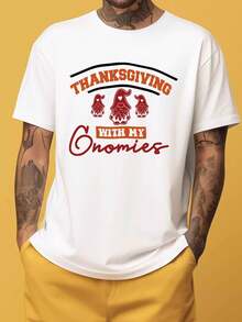 Thanksgiving Family, Everyday Wear T- Shirt, White Street Graphic Tees, Breathable Fabric To Keep You Cool During A Hike Or Outdoor Adventure, Casual T-Shirt Graphic Tees, 100 Percent Cotton Shirts, White Street Graphic Tees, Men's T-Shirt, Funny Graphic Vintage T Shirts, S-XXXL - White-3 - View 2
