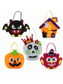 1/2/4pcs多款糖果袋手提袋手工南瓜袋乞讨糖果袋手提袋南瓜蜘蛛网糖果DIY手工糖果袋材料袋 - 彩色 - 查看 5