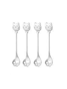 1pc/2pcs/4pcs/6pcs/8pcs优质不锈钢勺子，多色勺子，创意卡通招财猫笑脸爪勺，咖啡搅拌棒，甜点勺，猫爪穿孔勺，适用于厨房，餐厅，高档酒店 - 金銀色 - 查看 22