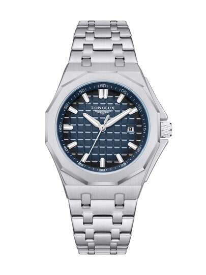 LONGLUX 1pc Men's Automatic Mechanical Watch With Calendar, Butterfly Buckle Steel Strap, Waterproof, Casual & Minimalist