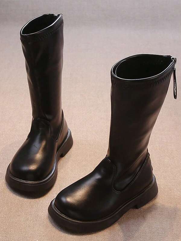 Botas altas de montar de moda versátiles 2025, botas dulces de tacón plano para niñas y niños grandes, botas elásticas de media pantorrilla