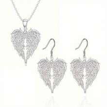 Fashion Angel Wings Heart Necklace Earrings Set, Suitable For Daily, Wedding, Party Wear, Suitable For Wives, Daughters, Good Friends As Birthday Gifts, Holiday Gifts - hoa tai - Xem 12