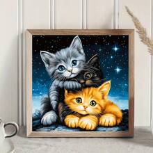 1/6pcs New 5D DIY Diamond Painting Kit, Cat Theme Pattern, Full Round Diamond Painting Canvas Art Craft, Living Room Bedroom Study, Halloween Christmas Gift, Home Decor Wall Art, Frameless