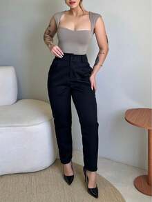 Women's High Waist Pleated Tailored Pants, Formal, Casual, Elegant - 黑色 - 查看 1