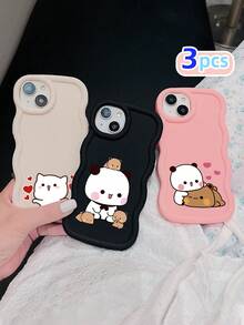 Cute Panda Novelty 3pcs Dopamine Themed Phone Cases, Cute Cartoon Panda, Bear, Cat Print Phone Case Set, New Wavy Macaron Design Phone Covers, Phone Protective Cases Compatible With IPhone Spring Gift,International Version, Not The Domestic Version - Multicolor - View 2