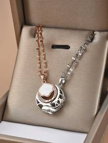 2pcs Valentine's Day Full Rhinestone Star & Moon Necklaces, Stainless Steel Friends Gift, Couples Gift, Couple Gift Valentines,Mom,Mother,Mother's Day,Gift - Yellow Gold - View 10