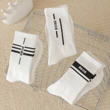 1 Pair/2 Pairs/3 Pairs/4 Pairs/5 Pairs/6 Pairs/7 Pairs/8 Pairs/9 Pairs/10 Pairs Men's White Letter Fashion Retro Minimalist Sports Crew Socks - White - View 6