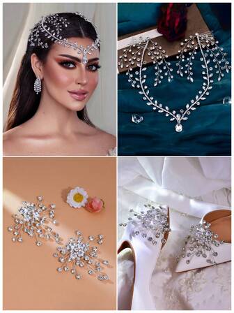 1 Set Diadema con Rhinestones Brillantes, Clips para Zapatos, Peine para el Cabello Nupcial, Zapatos de Tacón Alto, Flor DIY para Zapatos, Clips para Zapatos, Tocado Nupcial Occidental, Accesorios para Fiesta/Halloween
