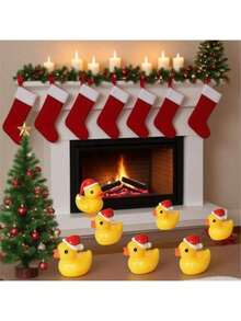 50pcs Mini Resin Duck Mini Christmas Hat Duck Doll Decoration Suitable For Christmas, Crafts, Dollhouses, Slime, Home Decoration - The Perfect Christmas Gift - 彩色 - 查看 7