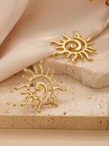 1 Pair Bohemian - Style Gold - Plated Sun - Shaped Hoop Earrings For Women Daily & Beach Wear- Boucle D Oreille Boucle D'oreille Inoxydabl Boucle D'oreille - Swirl Sun Earrings - View 7