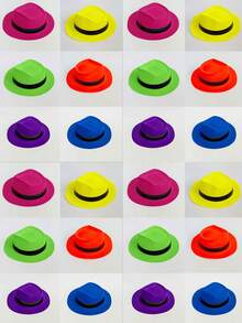 6/12/24 Pack Novelty Place Neon Plastic Party Hats, Fedora With Gangster Mafia Style Dark Glow Hats In Birthday, Music Party(6/12 Pack)