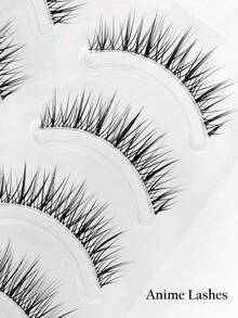 Asiteo 5 Pairs Cartoon Style False Eyelashes, Delicate & Soft, Natural Look, Transparent Stem, Suitable For Anime/Manga Makeup, Korean Style - 黑色 - 查看 4