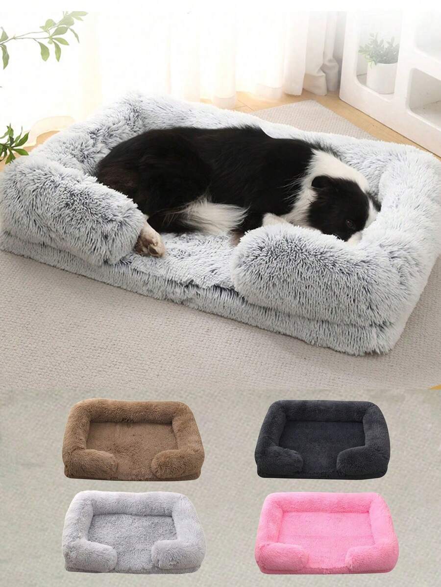 PETSIN 1个装温暖舒适的方形毛绒宠物床，适用于大型犬、中型犬，可用作狗垫、宠物沙发、猫床、狗窝、防焦虑狗窝