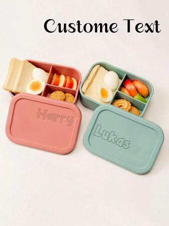 1pc Customized Silicone Lunch Box, Personalized Silicone Food Storage Lunch Box, Customized Engraved Bento Box, Customized Silicone Adult Lunch Box, 3-Compartment Container, Work & Travel Food Meal Box, Microwave, Fridge & Dishwasher