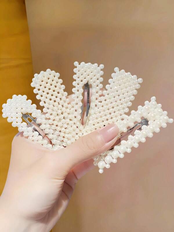 5pcs/Set Pearl Hair Clips, Elegant Princess Style Bangs Clips, This Set Includes Multiple Pearl Arrangement Styles To Suit Different Hairstyles And Occasions - Suitable For Women And Girls, Perfect For Commuting, Formal Events, And Easily Create Versatile Hairstyles