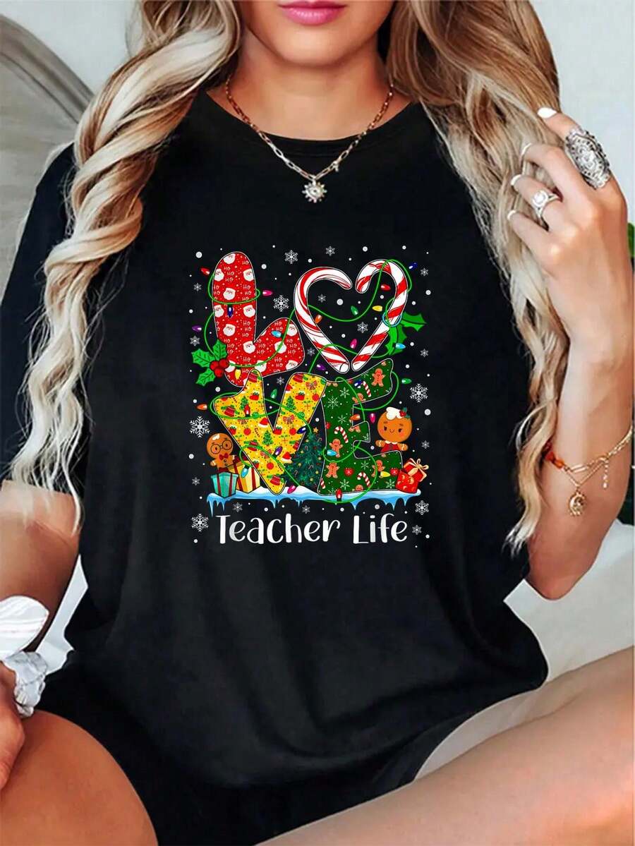 Camiseta de Copo de Nieve - 100% algodón primavera/otoño, camiseta de mujer con patrón divertido de galleta de copo de nieve de Navidad - Blanco - Ver 1