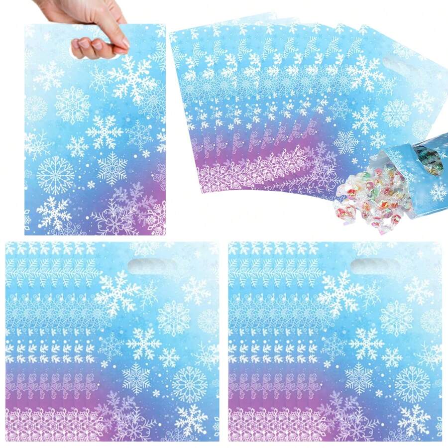 Saliro 30/50PCS Winter Snowflake Party Gift Bags - Snowflake Gift Wrapping Bags With Sturdy Handles, Holiday Celebrations, Christmas Gift Bags, Snowflake Pattern Bags, Sturdy Handle Bags, Party Accessories, Durable Materials, Party Planners, Christmas, Halloween, Anime And Game Merchandise Gift Wrapping Supplies - Baby Blue - View 1