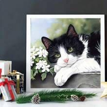 1/6pcs New 5D DIY Diamond Painting Kit, Cat Theme Pattern, Full Round Diamond Painting Canvas Art Craft, Living Room Bedroom Study, Halloween Christmas Gift, Home Decor Wall Art, Frameless