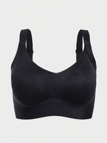 2 piezas Sujetador sin costuras para mujer con relleno extraíble, cómodo y casual, con efecto de elevación, negro, ajustable - Negro+Marrón - Ver 6